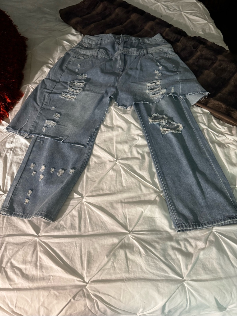 Light Blue Distressed Boyfriend Jeans - Relaxed Fit